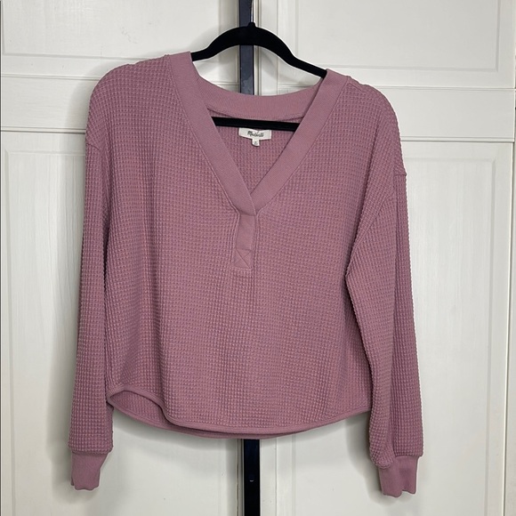 Madewell Tops - Madewell Womens Brushed Waffle Knit Vneck Tee Woodrose Long Sleeve Sz M